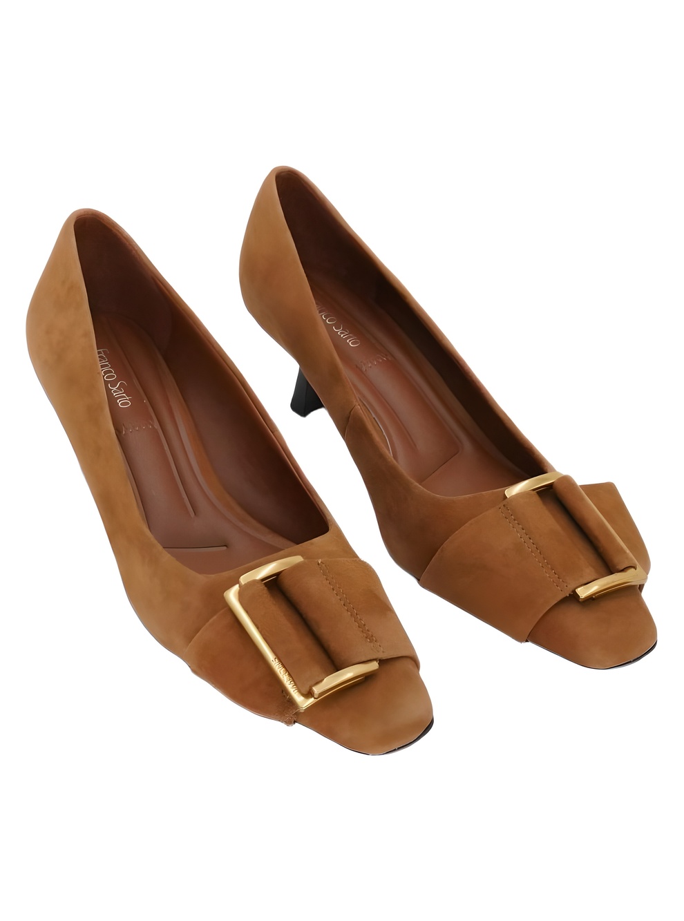Franco Sarto Rainey Tan Suede Buckle Square Toe Kitten Heel Pumps Size 9M